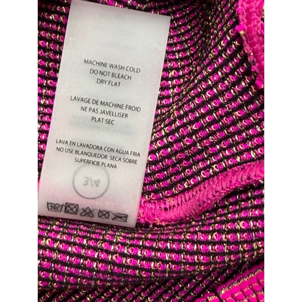 Good American One Shoulder Bikini Size US L XL Fuchsia Pink Metallic NWT